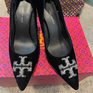 Tory Burch Eleanor pave pump heel velvet shoes size 9.5 worn once